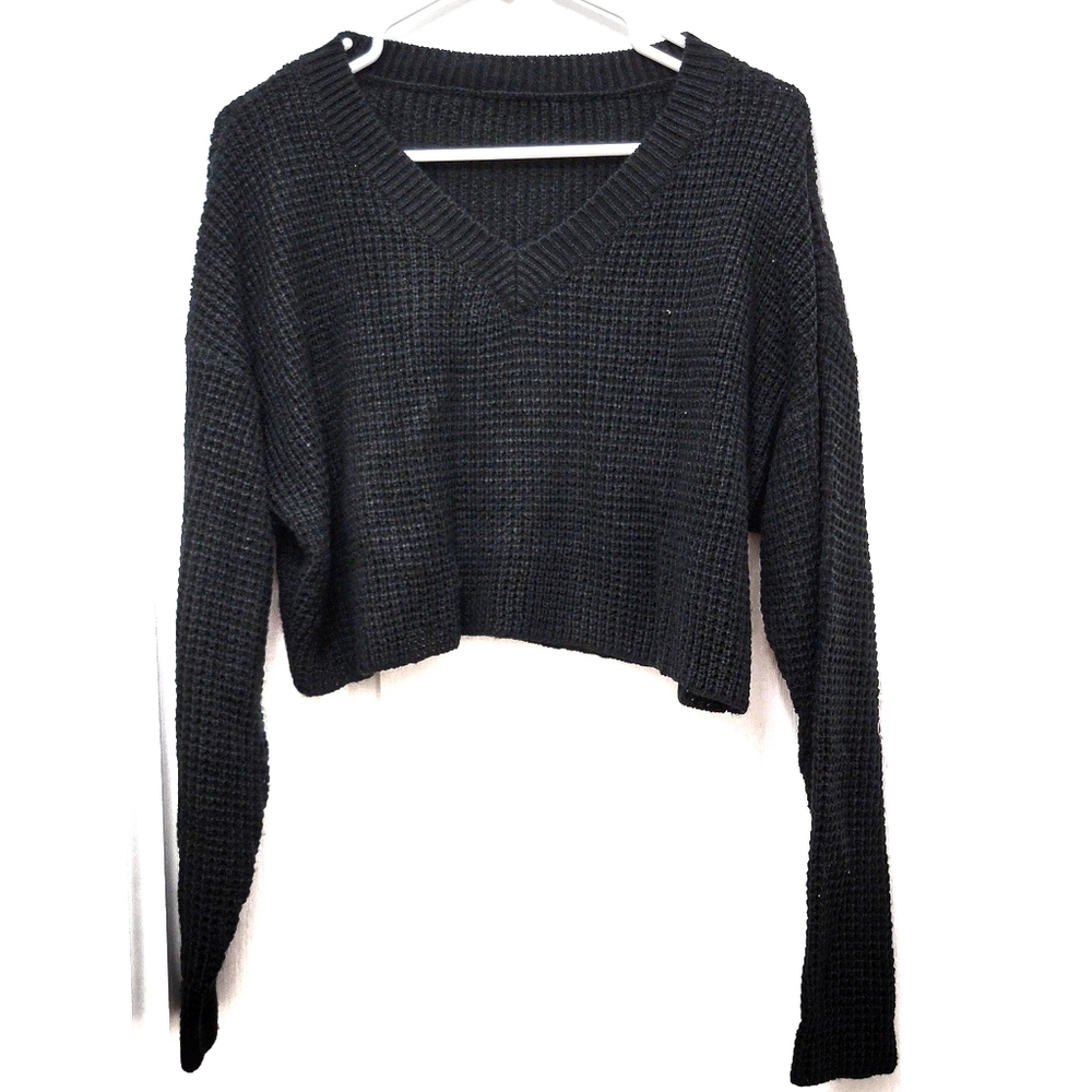 247CS658 V-neck Rib Crop Sweater